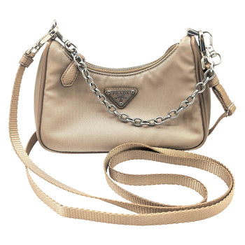 Prada Prada Mini Nylon Shoulder Bag In Beige