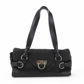 Salvatore Ferragamo Handbag Ex-21 4913 Gancini Canvas Leather Black Shoulder Bag