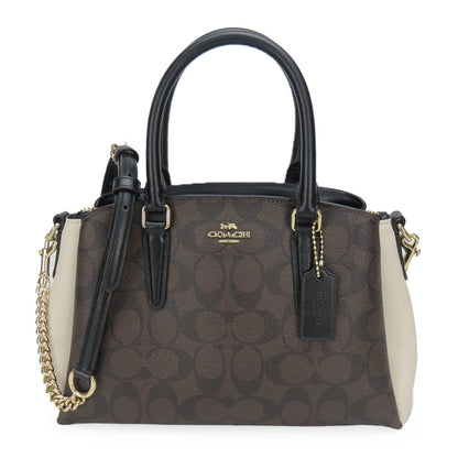 Coach Shoulder Bag F50054 Signature Leather Dark Brown Black Ivory Handbag