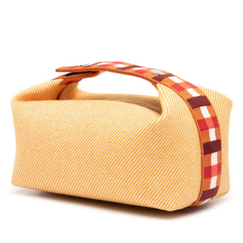 Herms Bride Black Au Carr Pm Handbag Pouch Fauve Orange Silver Hardware Cotton