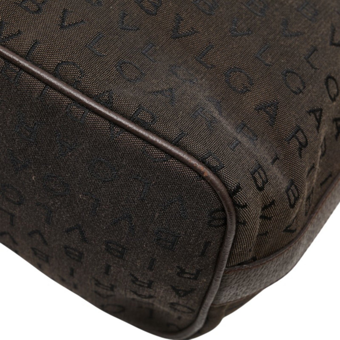 Bvlgari Logomania One-Shoulder Bag Handbag Brown Canvas Leather