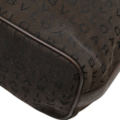 Bvlgari Logomania One-Shoulder Bag Handbag Brown Canvas Leather