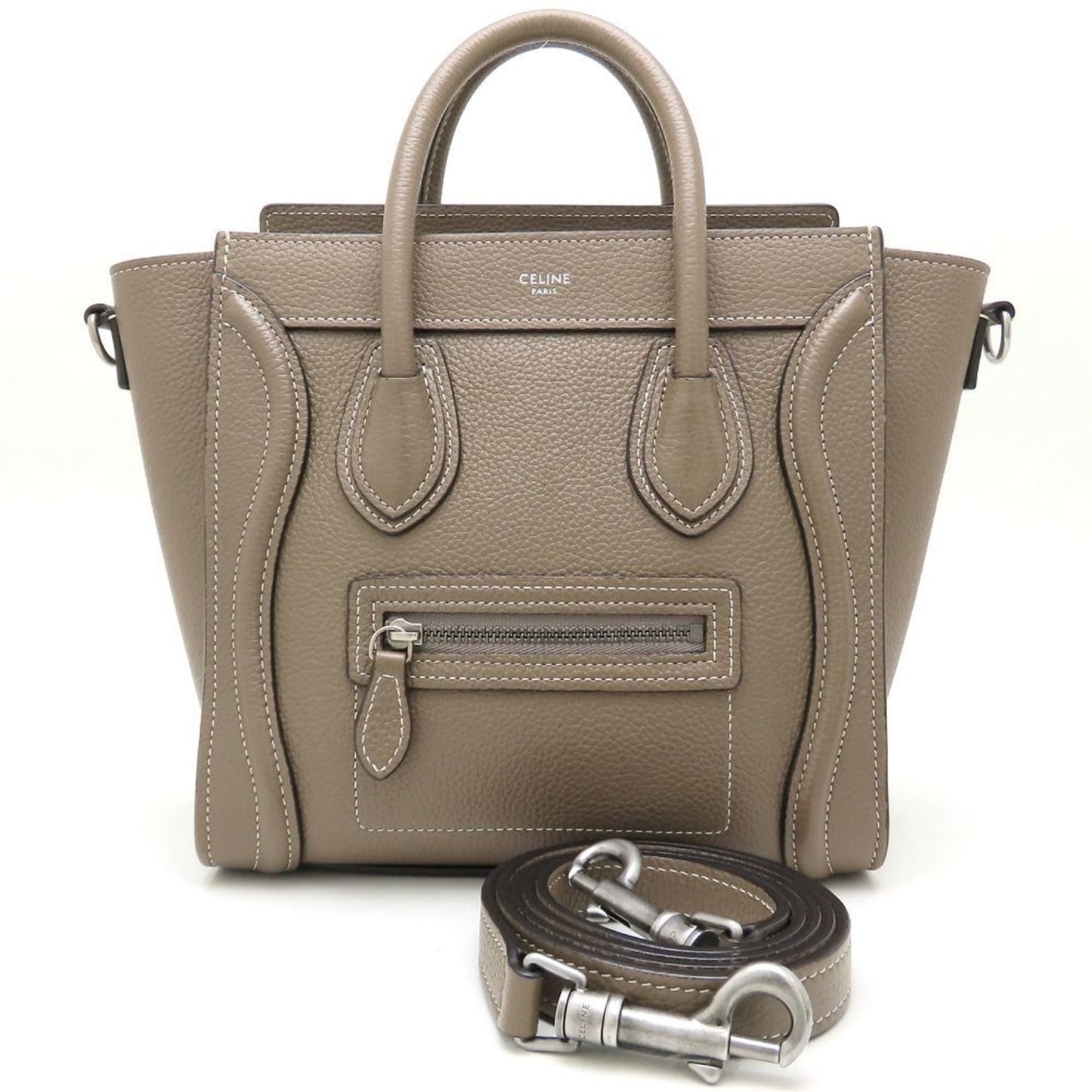 Celine Luggage Nano Shopper 189243Dru.09So 2Way Handbag Leather Sliver Greige 352527
