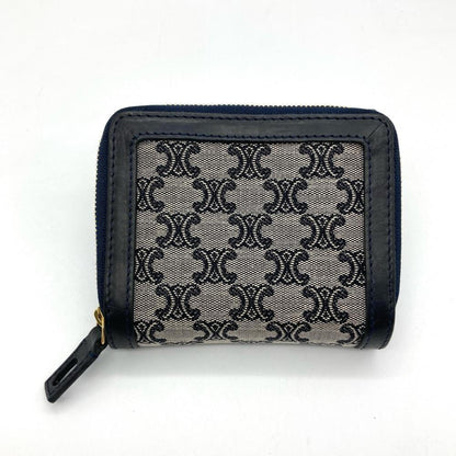 Celine Triomphe Tri-Fold Wallet Canvas Leather Navy