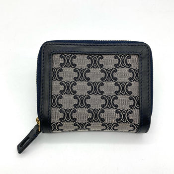 Celine Triomphe Tri-Fold Wallet Canvas Leather Navy
