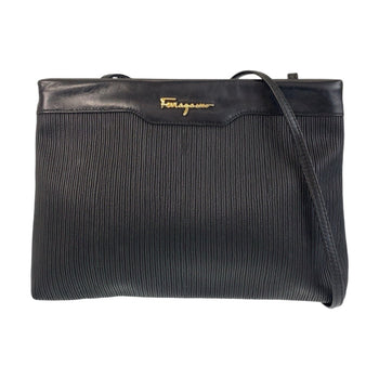 Salvatore Ferragamo Black Gold Hardware Leather Shoulder Bag Pochette