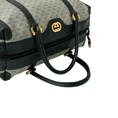 Gucci Old Gucci Micro Gg Logo Hardware Leather Handbag Mini Boston Bag Navy 18663