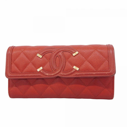 Chanel Cc Filigree Caviar Leather Long Wallet