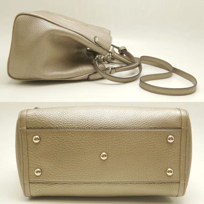 Gucci Soho 336751 Handbag Interlocking G Leather Metallic Greige 252770