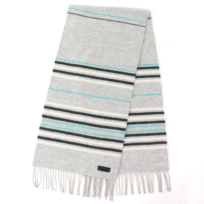 Hermes Neo Rocabar 100% Cashmere Gris Chine Leather Logo Patch Fringe Scarf/Shawl With Box