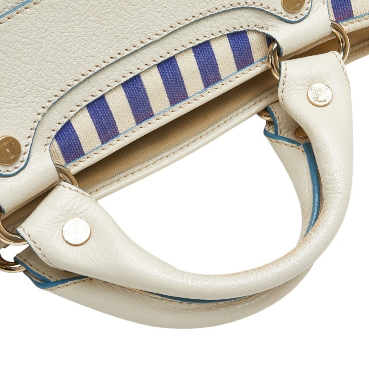 Celine Boogie Bag Striped Handbag Blue White Canvas Leather