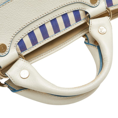 Celine Boogie Bag Striped Handbag Blue White Canvas Leather