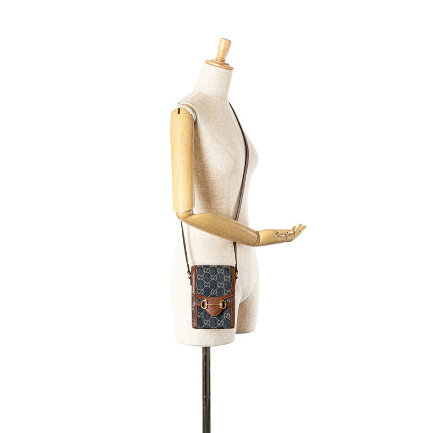 Gucci Gg Denim Horsebit 1955 Shoulder Bag 625615 Indigo Blue Brown Canvas Leather