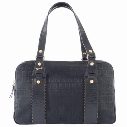 Fendi Zucca Canvas Handbag 8Bn161 Leather Black