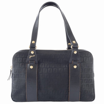 Fendi Zucca Canvas Handbag 8Bn161 Leather Black