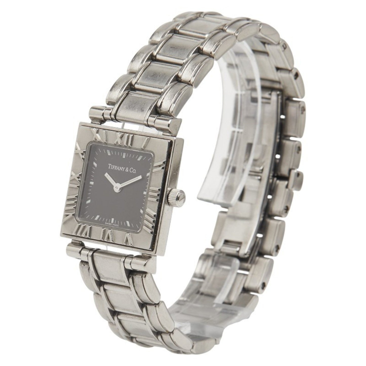 Tiffany & Co. Atlas Quartz Watch With Black Dial And Stainless Steel