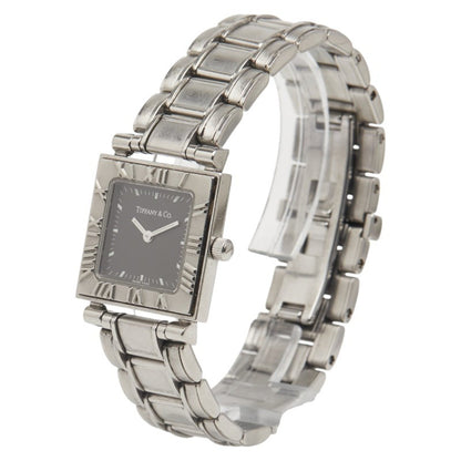 Tiffany & Co. Atlas Quartz Watch With Black Dial And Stainless Steel
