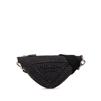 Prada Triangle Crochet Crossbody Shoulder Bag Black Raffia