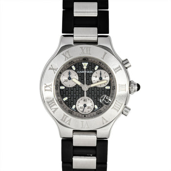 Cartier Must 21 Chronoscaph Vantianne 2424 W10125U2 Quartz Watch With Black Dial And Stainless Steel