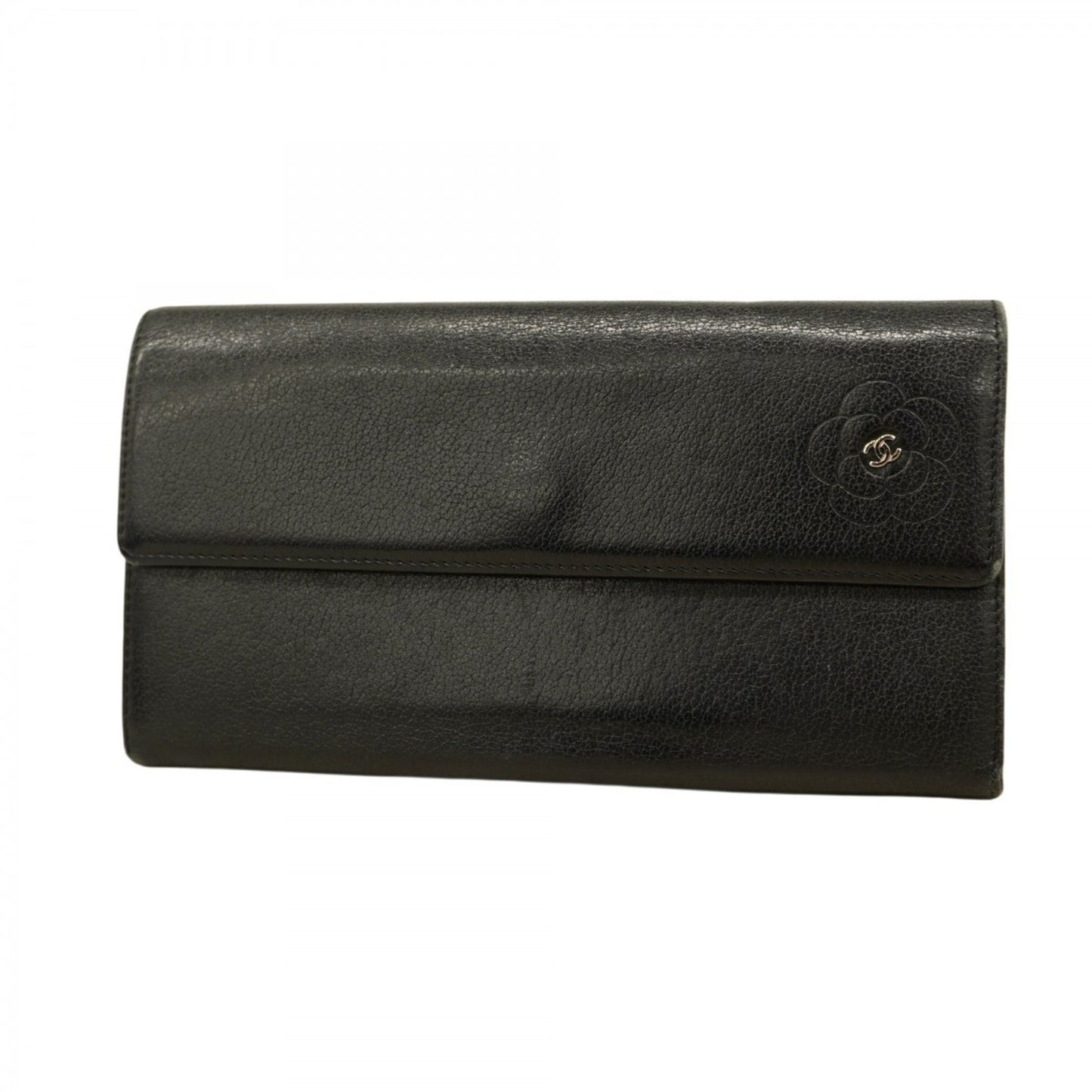 Chanel Camellia Leather Long Wallet Black