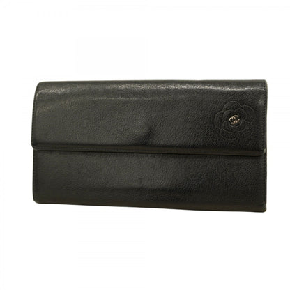 Chanel Camellia Leather Long Wallet Black