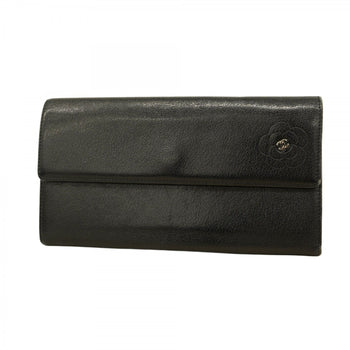 Chanel Camellia Leather Long Wallet Black