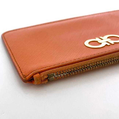 Salvatore Ferragamo Coin Case Ec-23091 Orange Gancini Leather Gj-22B956
