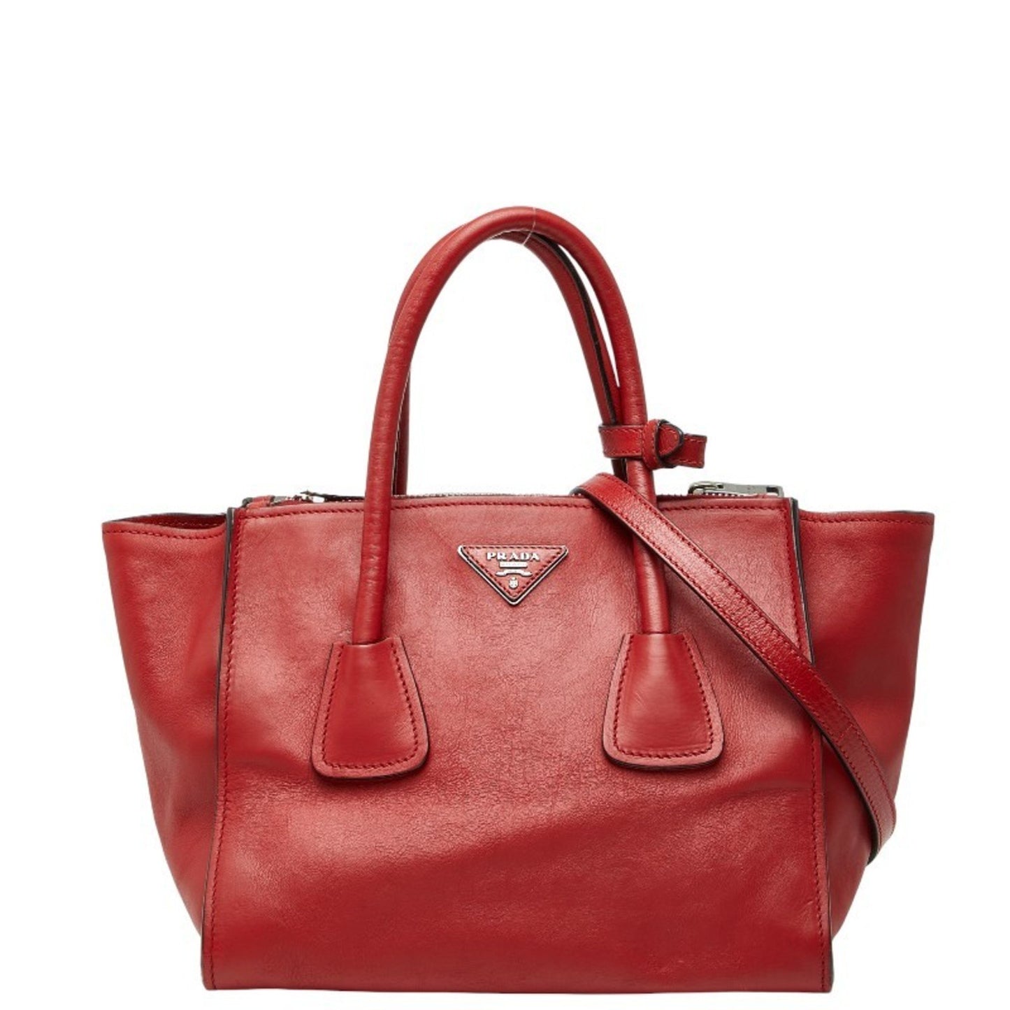Prada Triangle Logo Plate Shoulder Bag/Handbag 2-Way Red Leather