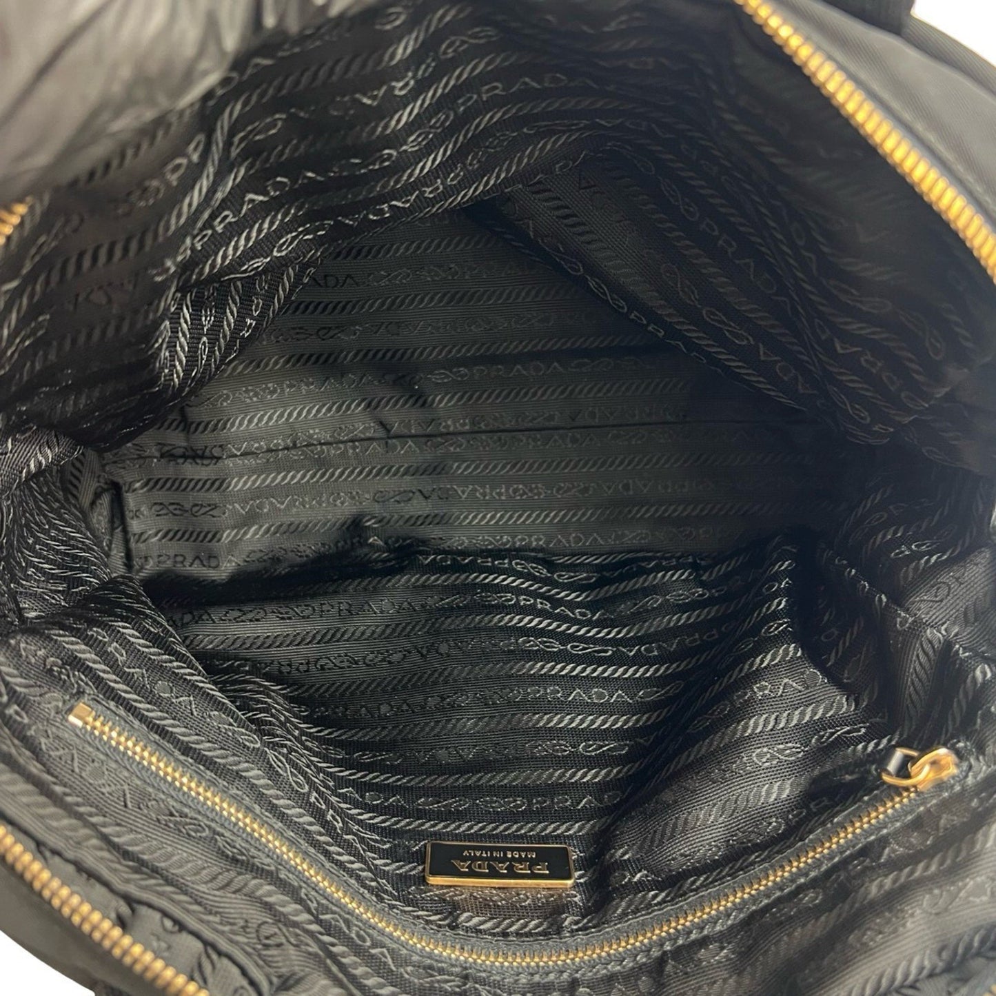 Prada Prada Triangle Logo Gold Plated Tessuto Nylon Handbag Mini Boston Bag Black 144-5