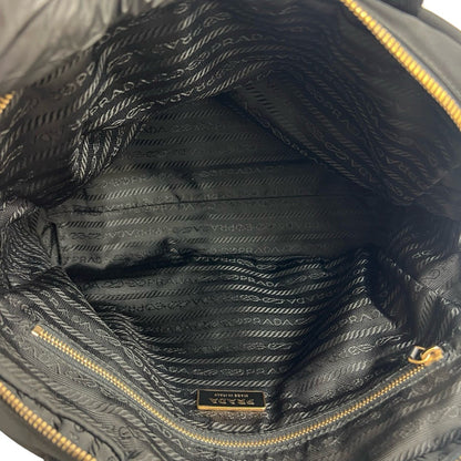Prada Prada Triangle Logo Gold Plated Tessuto Nylon Handbag Mini Boston Bag Black 144-5