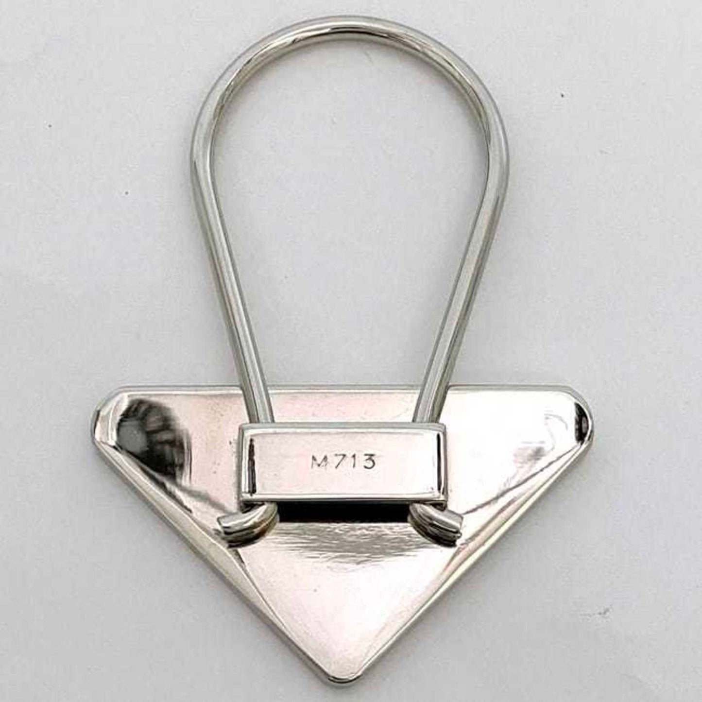 Prada Key Ring Ec-23014 Silver Black M713 Metal Prada Triangle Plate Holder