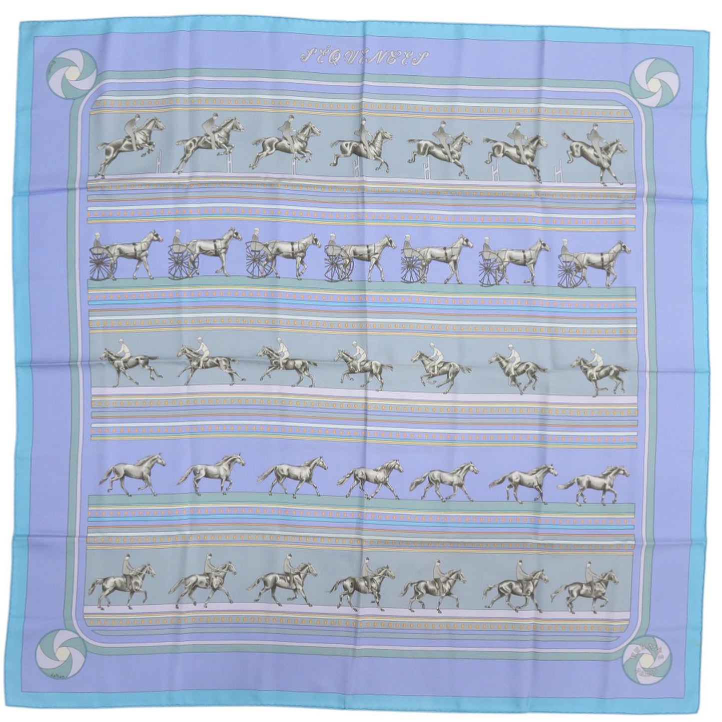 Hermes Herms Carr 90 Sequence Silk Scarf/Muffler In Light Blue