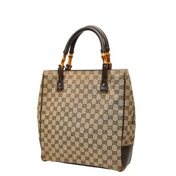 Gucci Gg Canvas Bamboo Shoulder Bag Tote 112530 Brown Leather