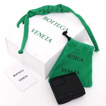 Bottega Veneta Cassette Folding Coin Purse Case Intrecciato Leather Black S