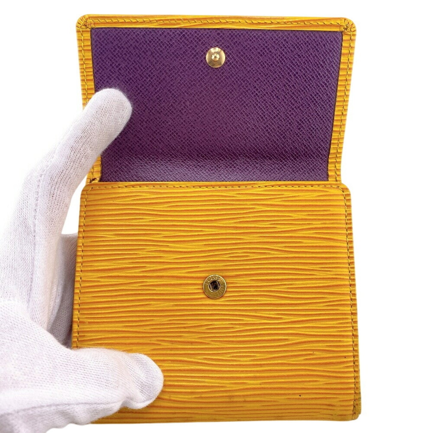 Louis Vuitton M63489 Porte Monnaie Bi-E Carte Credit Compact Wallet Epi Tri-Fold Yellow