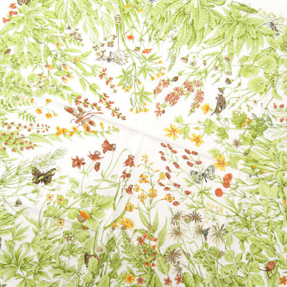 Herms Carr 90 La Prairie Prairie Silk White Scarf Muffler 0136 Hermes