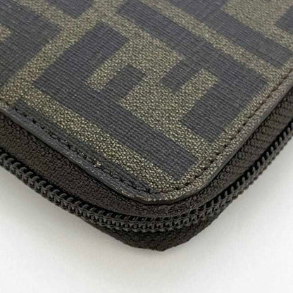 Fendi Round Long Wallet Ec-23576 Khaki Green Zucca Pvc Leather Fendi Ff Dark Pattern