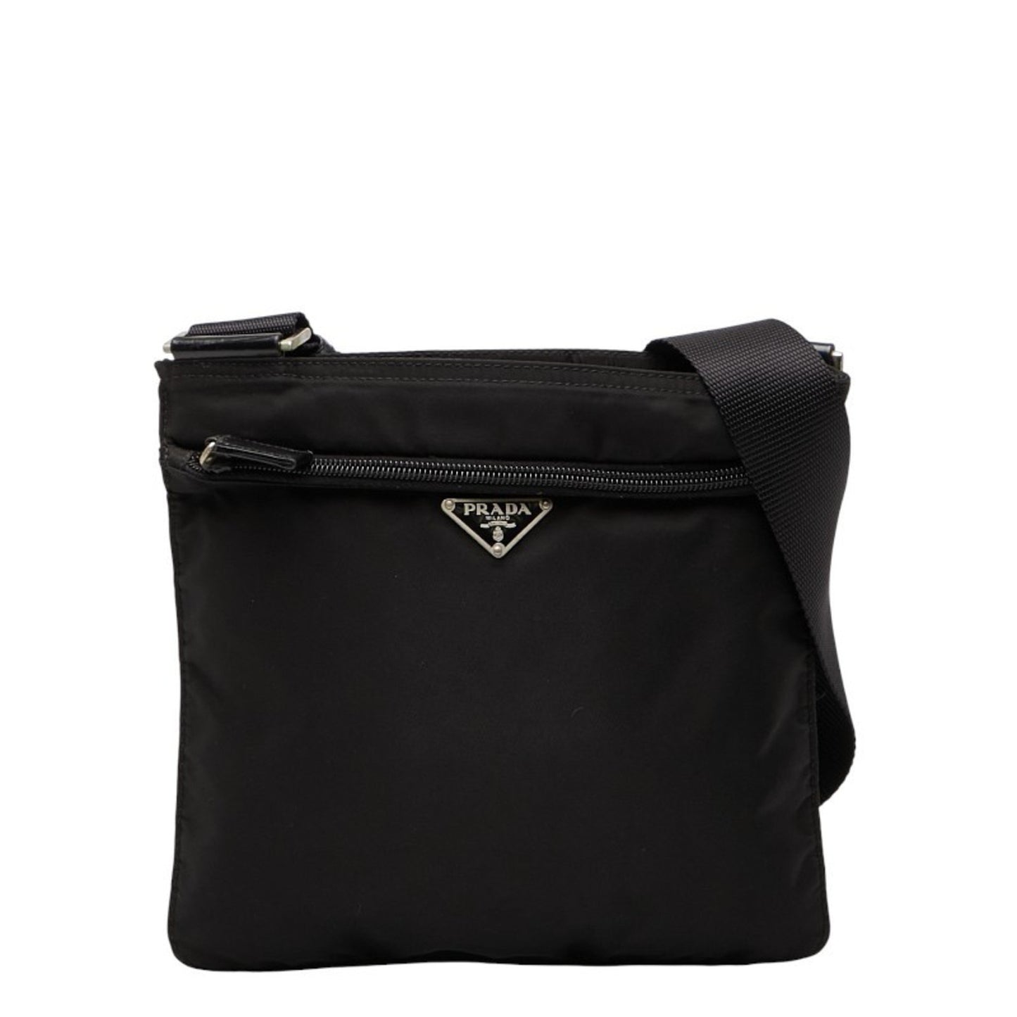 Prada Triangle Logo Plate Shoulder Bag Black Nylon