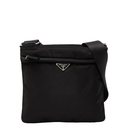 Prada Triangle Logo Plate Shoulder Bag Black Nylon