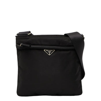 Prada Triangle Logo Plate Shoulder Bag Black Nylon