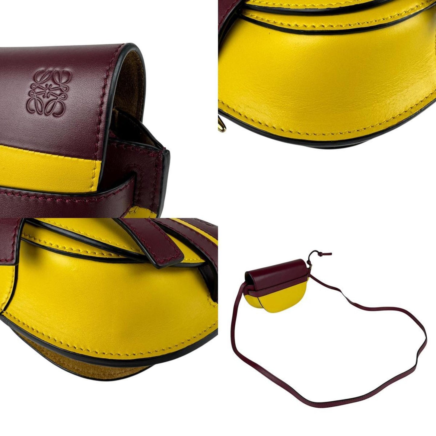Loewe Gate Dual Mini Shoulder Bag Leather Burgundy Yellow Gold
