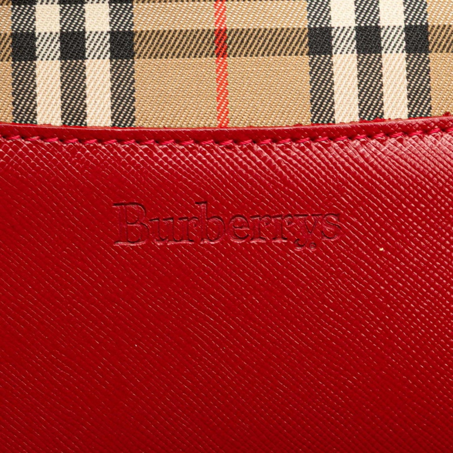 Burberry Nova Check Shadow Horse Handbag Tote Bag Beige Red Canvas Leather