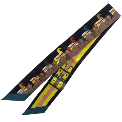 Herms Twilly Rocabar Horse Print Scarf/Muffler In Silk Marine Jaune Vif Vert 0169 Hermes
