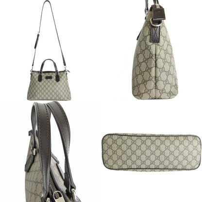 Gucci Handbag Shoulder Bag Gg Supreme Leather Beige Brown Silver