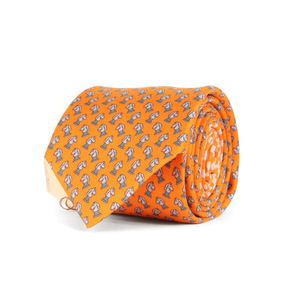 Hermes Chessman Knight Monogram Silk Tie 6305 Pa Orange Blue