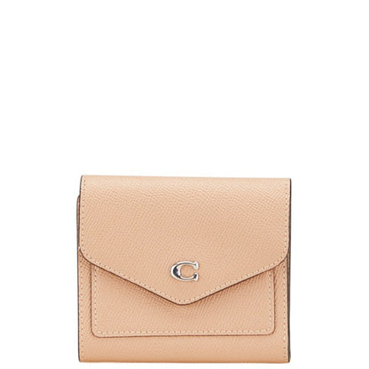 Coach Winn Small Trifold Wallet In Beige Leather