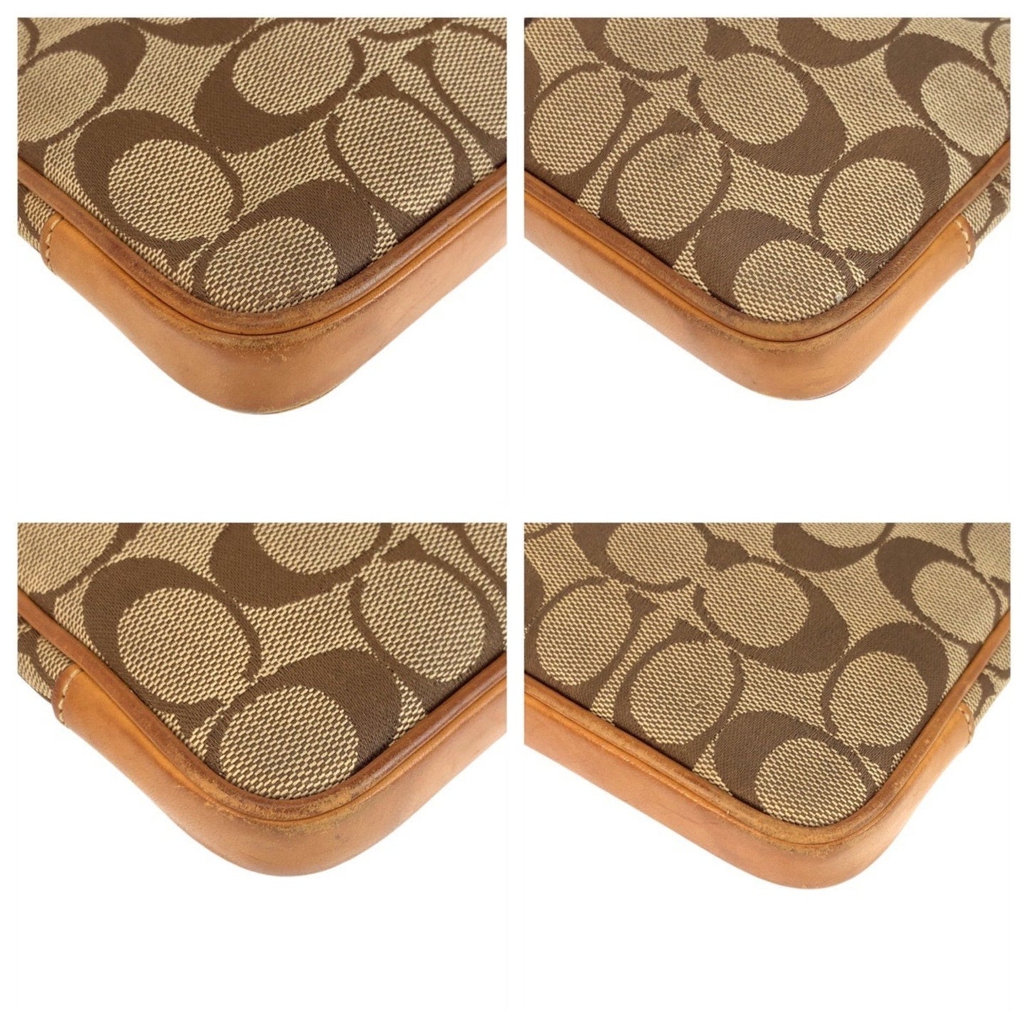 Coach Signature Slim Demi Zip Beige Camel Silver Hardware Canvas Leather 6338 Shoulder Bag Pochette