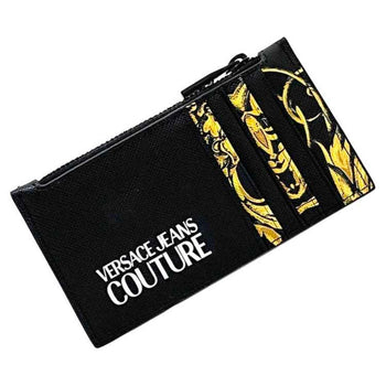 Versace Coin Case Ec-23104 Black Yellow Jeans Couture 72Ya5Pb3 Card Holder Saffiano Leather Versace