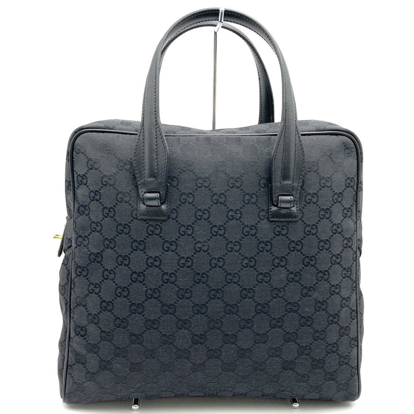 Gucci 90677 001013 Handbag Tote Bag Gg Canvas Pattern Leather Black