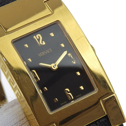 Versace Versace Alq90 Rectangular Black Dial Gp/Leather Quartz Watch Battery